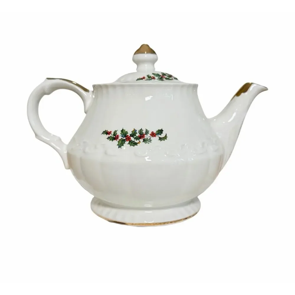 Vintage Schmid England Porcelain Christmas Musical Teapot WORKS O Xmas Tree